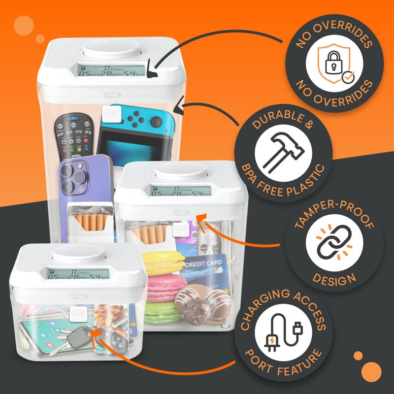 Kitchen Safe kSafe Time Locking Container Medium â€“ Phone Lock Box, Snack Safe, Self-Control Timer Box, BPA-Free Plastic, No Overrides, 5.5â€ W x 5.5â€ H, White Lid, Clear Base - Image 3